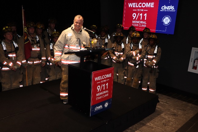 Cincinnati Fire Chief Steven Breifelder speaks during the Opening Ceremony